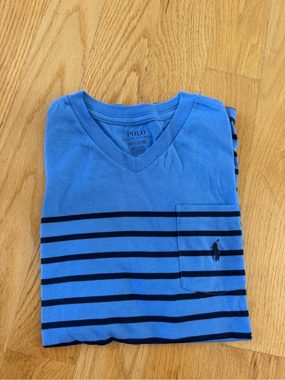 Polo by Ralph Lauren Blue & Navy Striped V‑Neck Pocket Tee